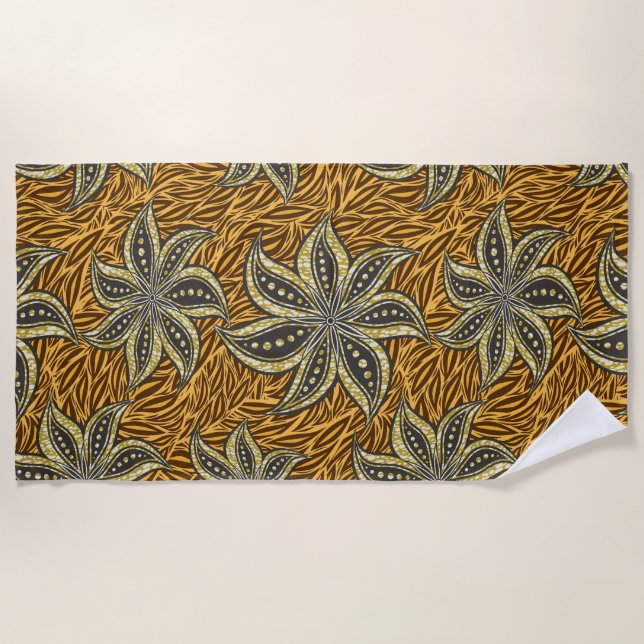 Toalha De Praia Estilo de Batik Floral Abstrato africano (Frente)
