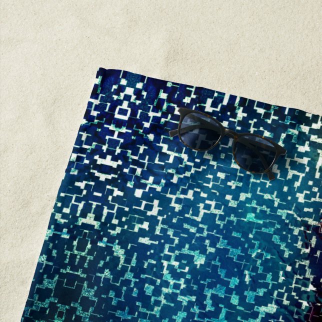 Toalha De Praia Estilo de mosaico azul neon sobre vidro martelado  (In Situ)