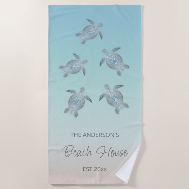 Toalha De Praia Estilo de Praia das Tartarugas Prateadas (Frente)