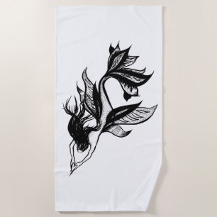 Toalha De Praia Estilo de Tatuagem de Sereia Desenho de Tinta Somb