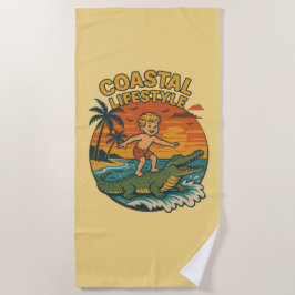 Toalha De Praia Estilo de Vida Costeiro Arte de Surf Retro de Jaca