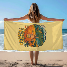 Toalha De Praia Estilo de Vida Costeiro Arte de Surf Retro de Jaca