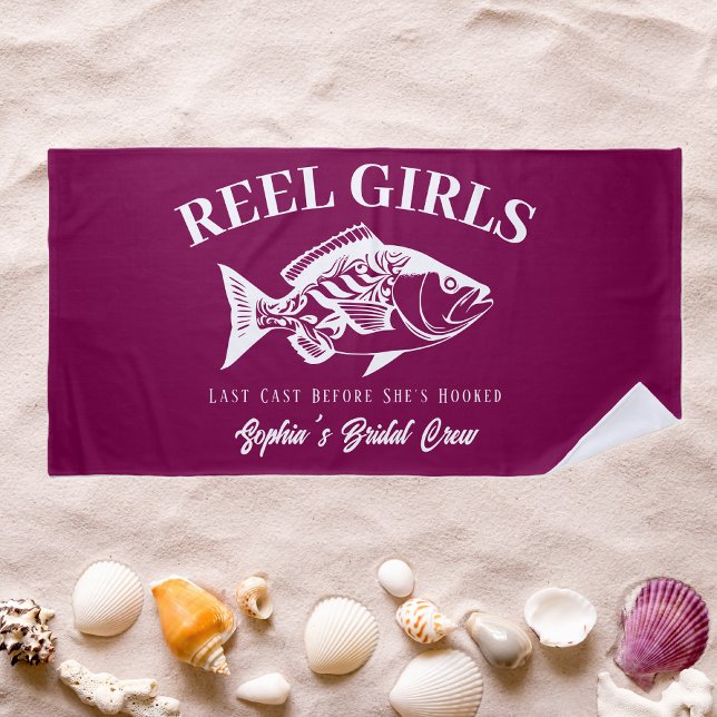 Toalha De Praia Estilo do pescador havaiano festa de solteira (Bachelorette Party Gifts Reel Girls Hawaiian Fisherman Trend Fish Beach Towel Wine Color)