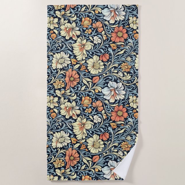 Toalha De Praia estilo floral de William Morris com padrão de acan (Frente)