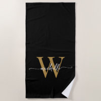Estilo Moderno Nome Monograma Dourado Preto Script