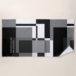 Toalha De Praia Estilo Mondrian Abstrato Padrão moderno preto bran
