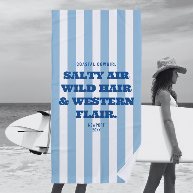Toalha De Praia Estilo Western de Cowgirl Costeira Faixa Azul da C (Criador carregado)