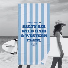 Toalha De Praia Estilo Western de Cowgirl Costeira Faixa Azul de C