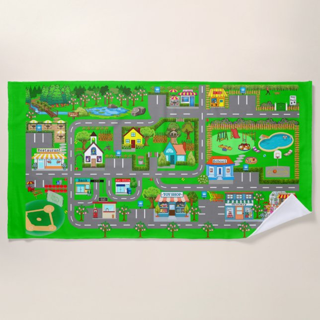 Toalha De Praia Estradas de cidade para carros (Frente)