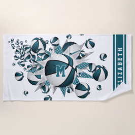 Toalha De Praia estrelas de basquete teal monograma