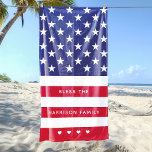 Toalha De Praia Estrelas e faixas modernas personalizadas<br><div class="desc">Estrelas modernas e listras vermelhas brancas e azuis com toalha de praia personalizada.</div>