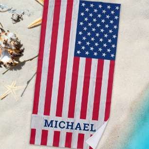 Toalha De Praia Estrelas Patrióticas Strips Red Blue USA Bandeira