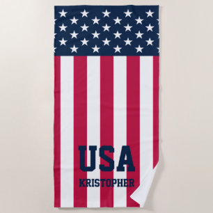 Toalha De Praia Estrelas Personalizadas e Bandeiras Americanas Toa