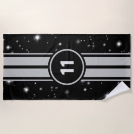 Toalha De Praia Estrelo de faixas de corridas pretas e prateadas