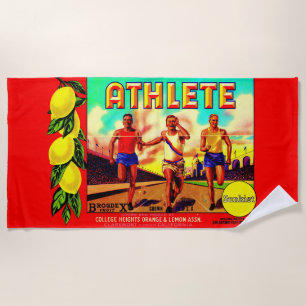 Toalha De Praia Etiqueta da fruta de atleta da década de 1930