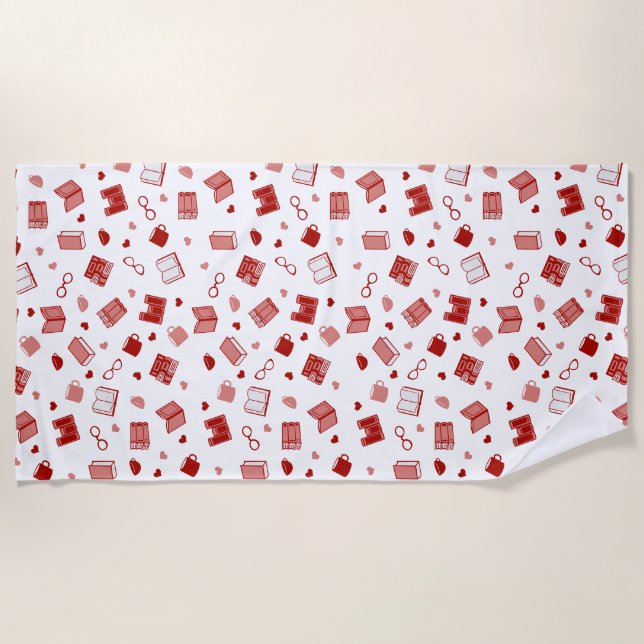 Toalha De Praia Eu adoro livros e ler um padrão vermelho bonito (Frente)