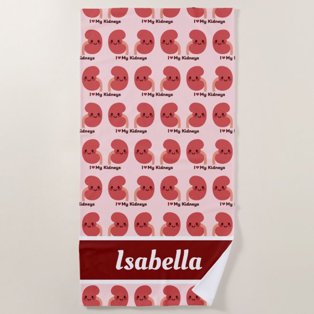 Toalha De Praia Eu Amo Meus Rins - Rins Bonitos Sorrindo (Frente)