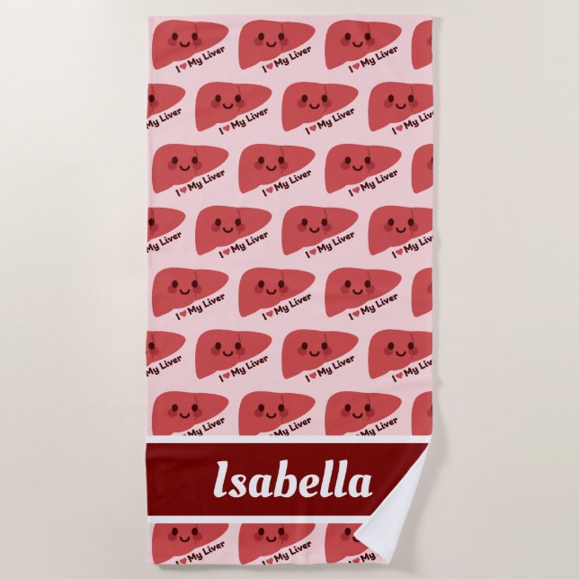 Toalha De Praia Eu Amo O Meu Fígado - Fígado Sorridente (Frente)