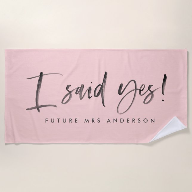 Toalha De Praia Eu disse sim! noivado de aquarela (Frente)