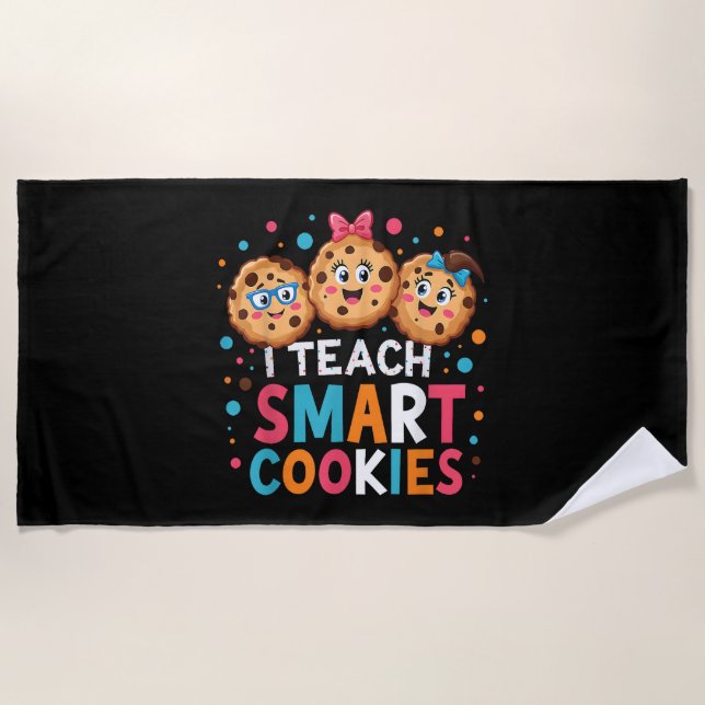 Toalha De Praia Eu Ensino Cookies Inteligentes Professor de Volta  (Frente)