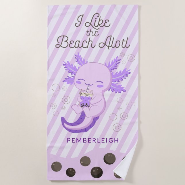Toalha De Praia "Eu gosto da praia" Boba Tea Axolotl Purple (Frente)