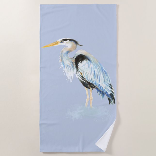 Toalha De Praia Excelente de Aquarelas Blue Heron Willife Art (Frente)