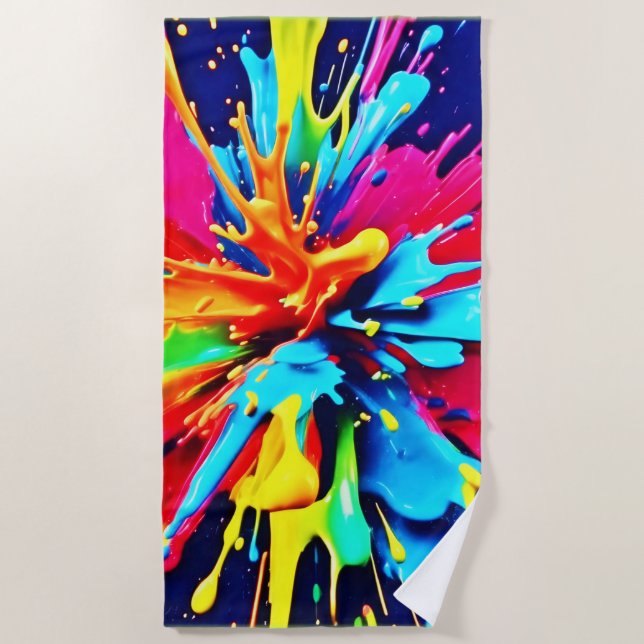 Toalha De Praia Explosão de cor e pintura em abstrato (Frente)