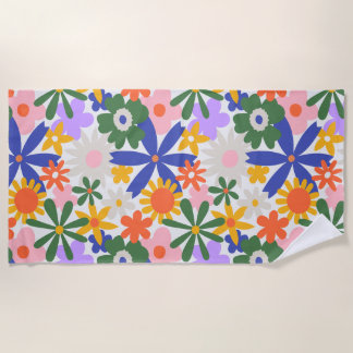 Toalha De Praia Explosão de Flores de Cores Primárias Felizes