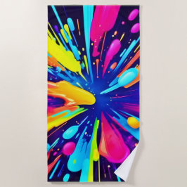 Toalha De Praia Explosão de pintura neon na Canvas escura