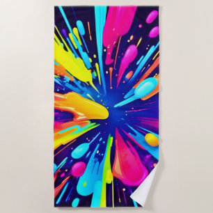 Toalha De Praia Explosão de pintura neon na Canvas escura