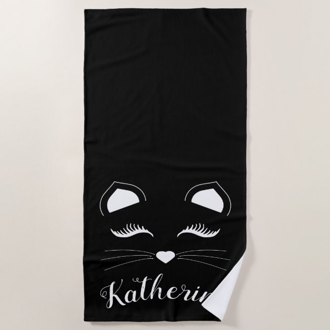 Toalha De Praia Face de Gato Preto e Branco (Frente)