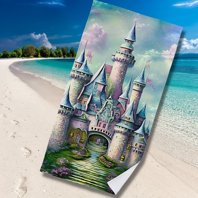 Toalha De Praia Fairy Princess Castle Mauve Pink Green (Criador carregado)