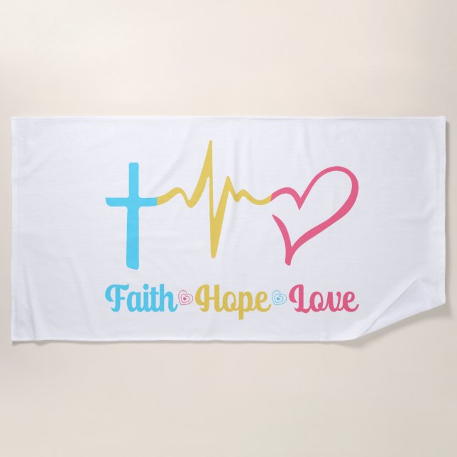 Toalha De Praia Faith Hope Love Hearts (Frente)