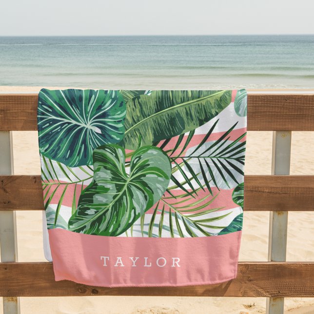 Toalha De Praia Faixa Botânica Tropical Personalizada (Criador carregado)