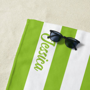 Toalha De Praia Faixa branca de cabana Verde limão clássica person