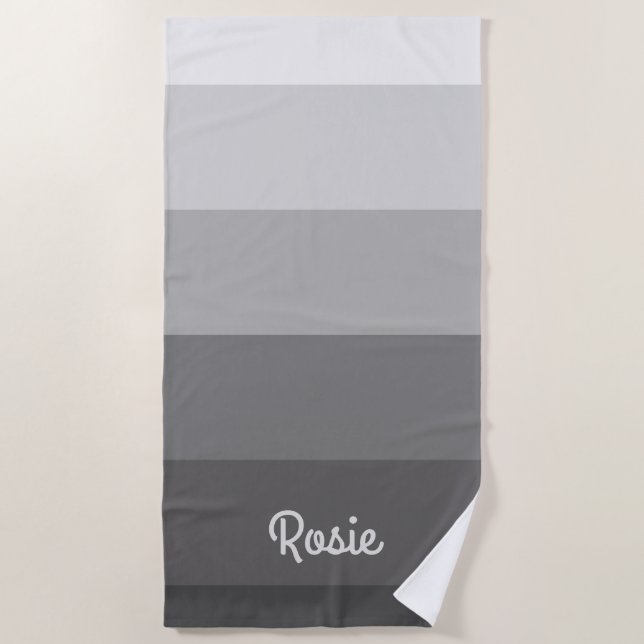 Toalha De Praia Faixa de Cinzas de Gradiente Simples com Nome Pers (Frente)