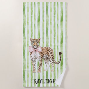 Toalha De Praia Faixa Verde-Leopardo