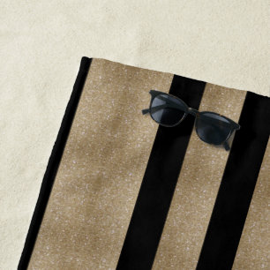 Toalha De Praia faixas geométricas modernas de preto e dourado