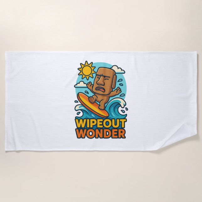Toalha De Praia Falha no Surf Wipeout Moai Chibi (Frente)