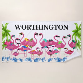 Toalha De Praia Família Flamingo Divertida