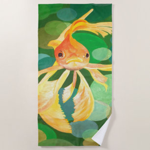 Toalha De Praia Fantail Goldfish Com Vetor De Bolhas Verdes