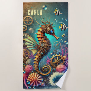 TOALHA DE PRAIA FANTASIA CAPRICHOSA STEAMPUNK CAVALO-MARINHO