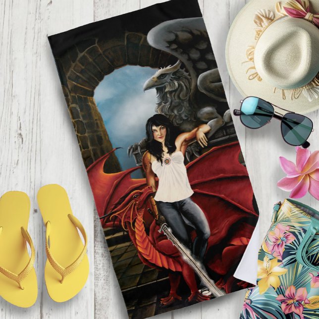 Toalha De Praia Fantasia urbana do Dragão Vermelho (Criador carregado)