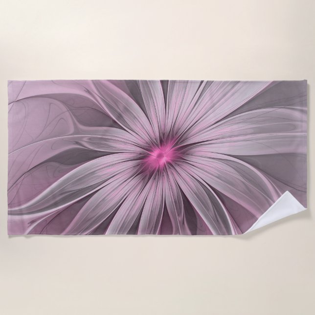 Toalha De Praia Fantasy Flower Abstrato Plum Floral Arte Fractal (Frente)