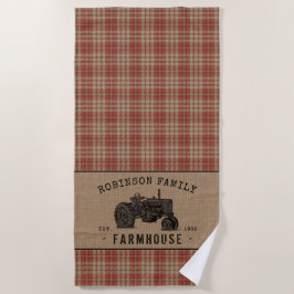 Toalha De Praia Farmhouse Russo Trator Red Xadrez Burlap