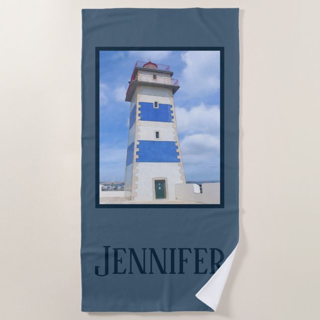 Toalha De Praia Farol de aquarela (Frente)