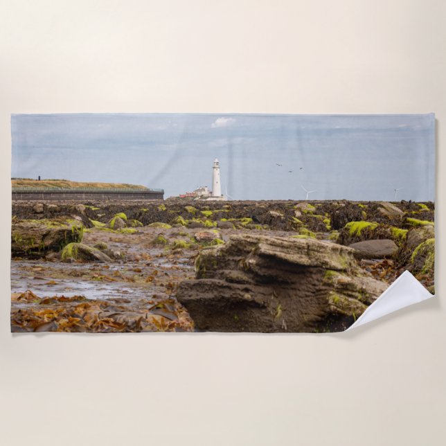 Toalha De Praia farol de Whitley Bay  (Frente)