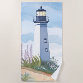 Toalha De Praia Farol em Flor | Floral Aquarela Costeira