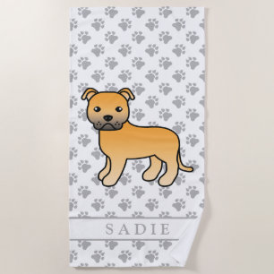 Toalha De Praia Fawn English Staffie Cute Cartoon Dog & Name