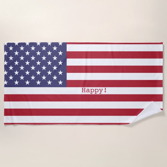 Toalha De Praia Feliz! American USA Flag 4 de julho Personalize (Frente)